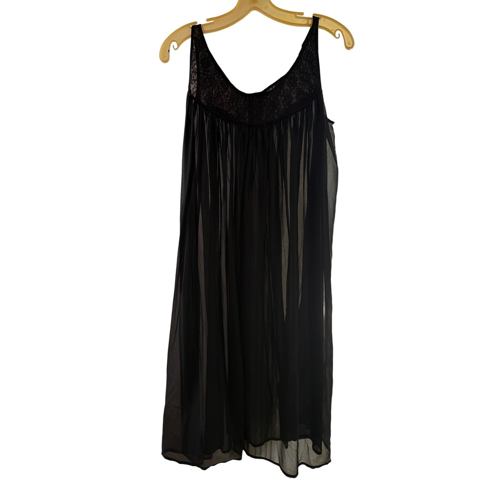 Vintage Peignoir Set Black 1960s Nylon Tricot Lace Pearl Nightgown Robe M - Picture 5 of 9